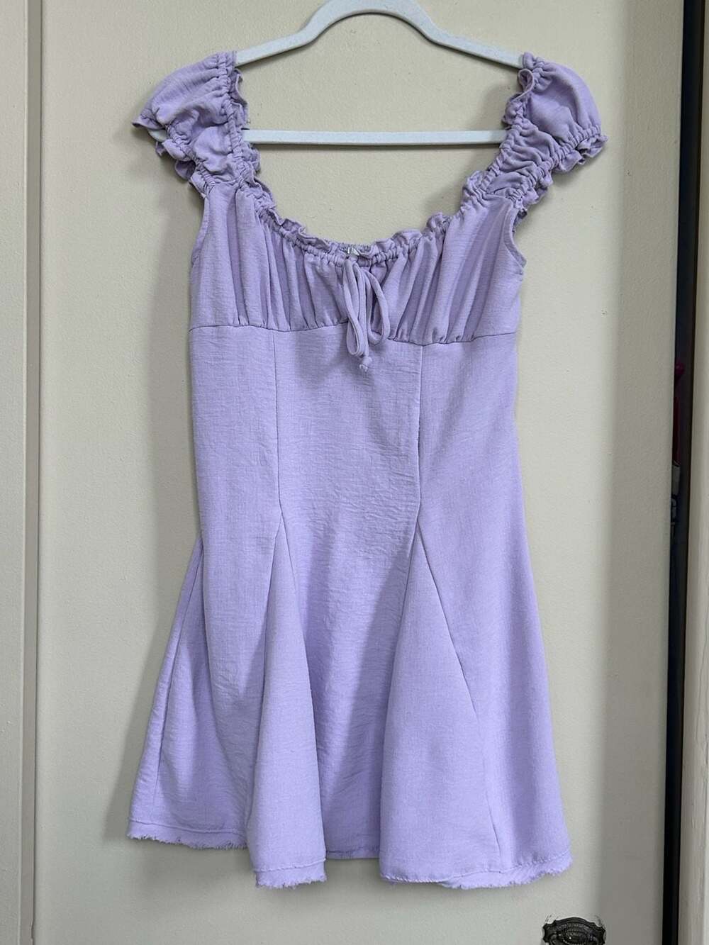 Kimchi Blue Purple Ruched Bodice Mini Dress with Flutter Sleeves Size S
